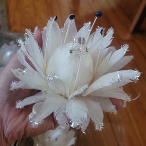12 white feather christmas flower ornament wedding